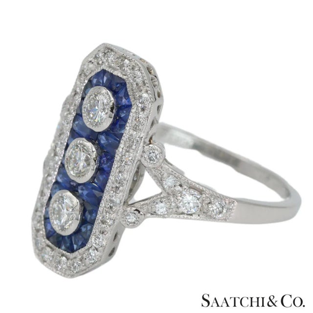 Platinum (950) Natural Diamond and Natural Sapphire Elegant Ring For Sale - Image 4 of 11