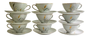 Midcentury Eternal Harvest Wheat Design Cups and Saucers- Service for 9