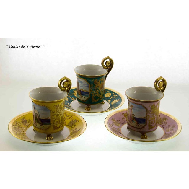 1990’s Vintage/New KPM Collectors Cup & Saucer With Painting and Graceful Rosace Handle For Sale - Image 9 of 13