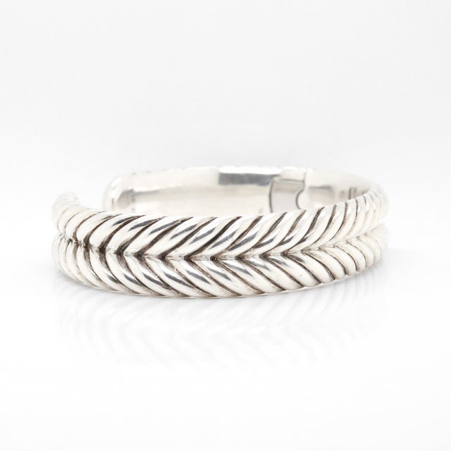 David Yurman Sterling Silver 13mm Chevron Cable Cuff Bracelet For Sale - Image 10 of 13