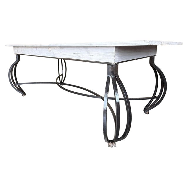 Early 20th Century Dining Table with Large White Wood top and Solid Forged Iron Curved Legs For Sale - Image 15 of 18