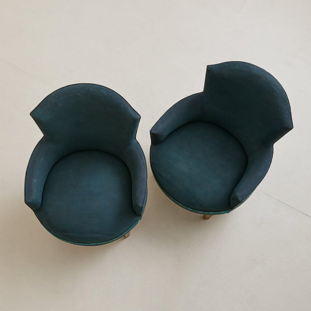 Mid 20th Century French Art Deco Blue Armchair with Wood Legs, 1940s - 2 Available For Sale - Image 5 of 10