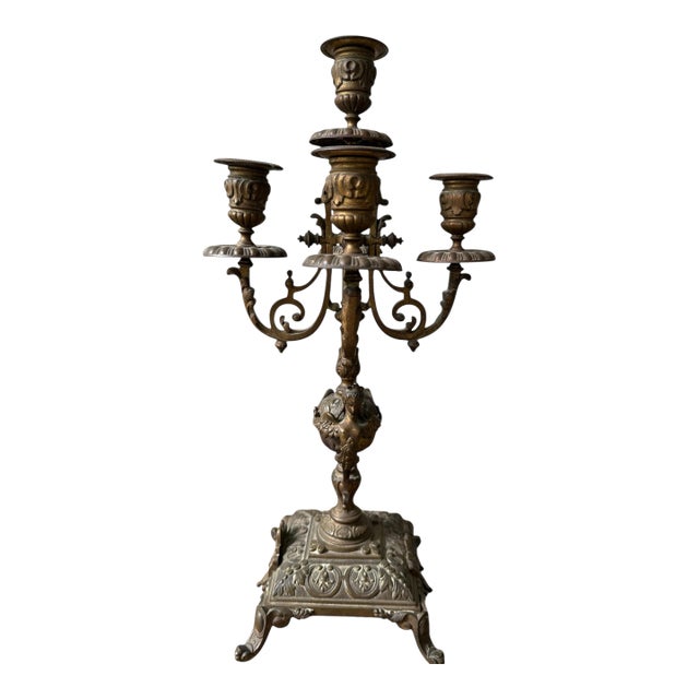 1940s Brass Candelabra Pair With Five Arm Design in Rococo Style For Sale