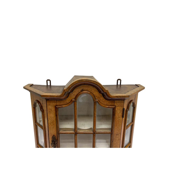 Brown Vintage Walnut and Glass Wall Hanging Display Cabinet, 1950s For Sale - Image 8 of 12