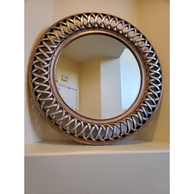 Large Round Beveled Wood Framed Mirror Chairish