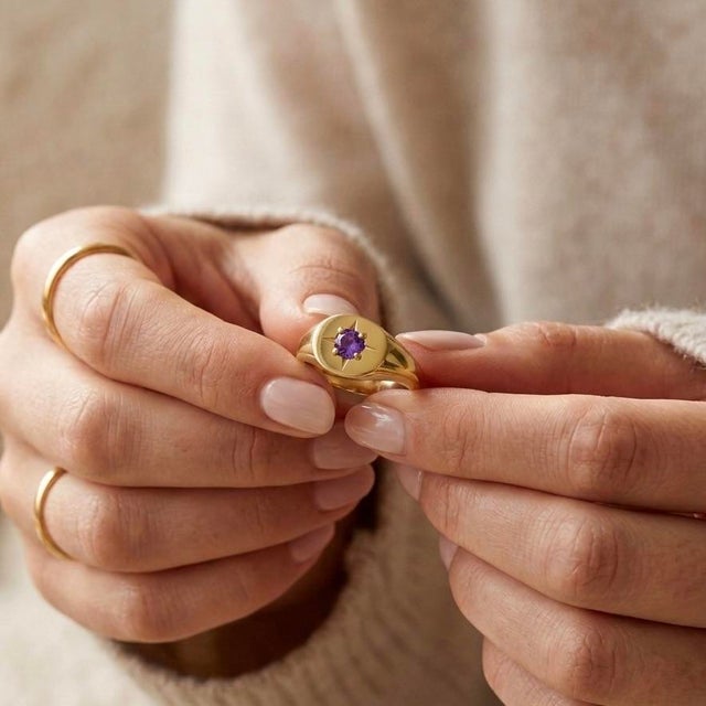 Not Yet Made - Made To Order Natural Amethyst Starburst Signet Ring - Unisex Everyday Stacking Ring Us 7 For Sale - Image 5 of 6