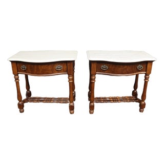 Pulaski Furniture Oak Nightstands With Faux Marble Tops, Pair For Sale