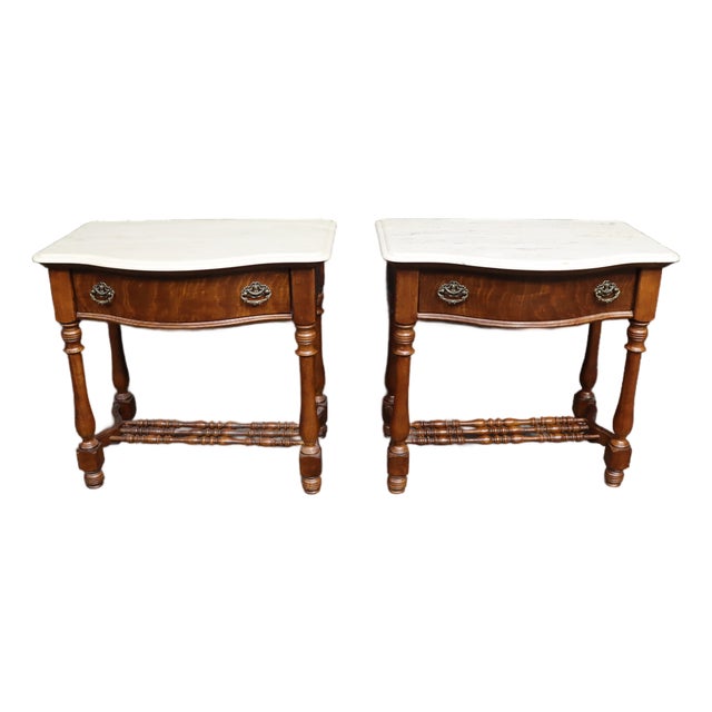 Pulaski Furniture Oak Nightstands With Faux Marble Tops, Pair For Sale