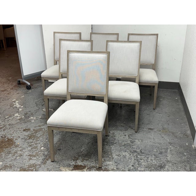 Design Plus Gallery presents a Set of Six French Square Back + Weathered Oak Dining Chairs Designed by Van Thiel for...