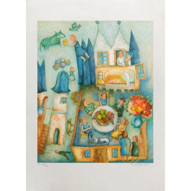 1990s "Déjeuner à Chamblanc" Lithograph by Françoise Deberdt For Sale