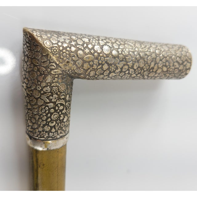 19th Century Silverplate and Brass Gadget Cane Walking Stick With