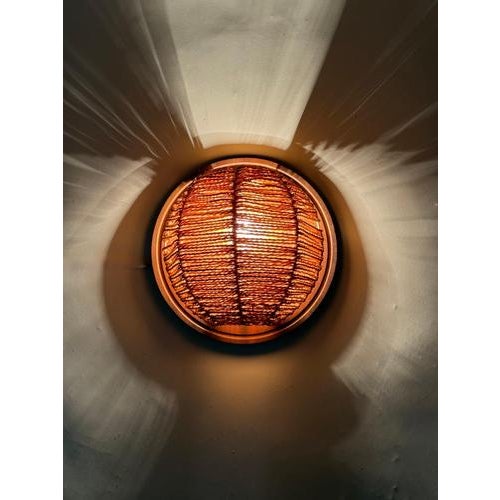 Teak and Woven Natural Fiber Wall Sconces, 1970s, Set of 2 For Sale - Image 11 of 13