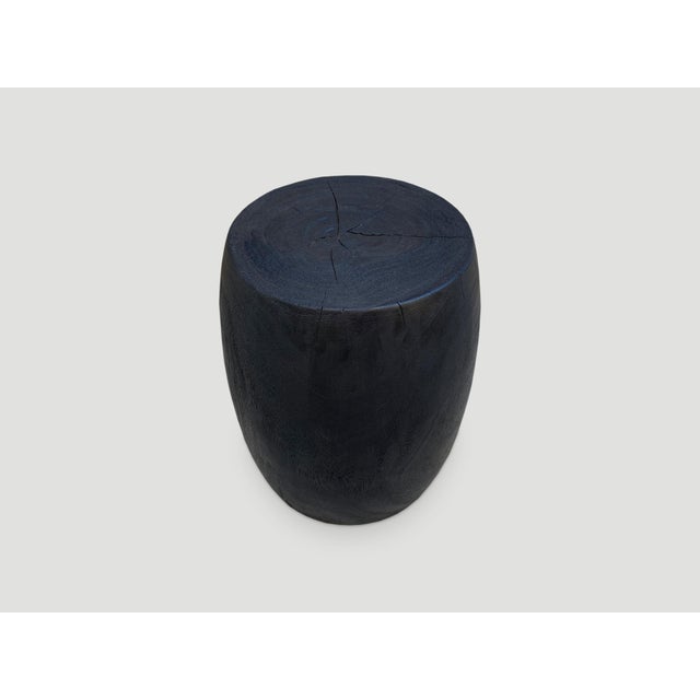 Contemporary Andrianna Shamaris Charred Lychee Wood Drum Side Table or Stool For Sale - Image 3 of 6