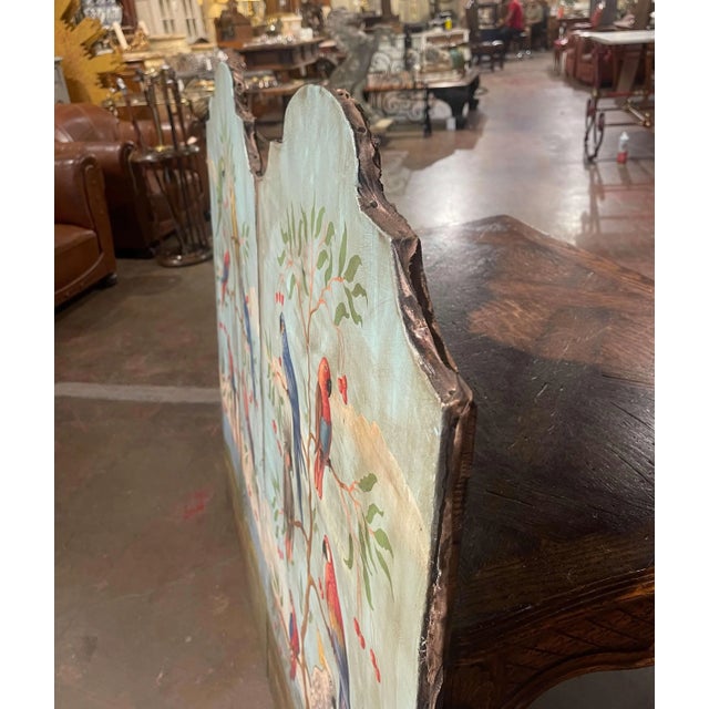 Blue Pair of Mid-Century Italian Hand Painted Tropical Bird Panels on Canvas For Sale - Image 8 of 12