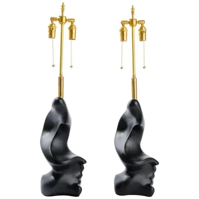 Black Amorphic Black Sculpture Plaster Lamps - A Pair For Sale - Image 8 of 8