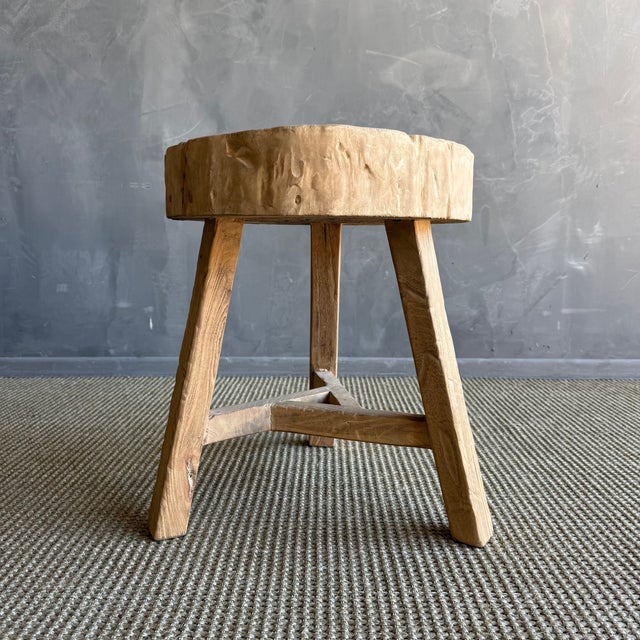 Vintage Elm Wood Chop Block Table For Sale - Image 4 of 8