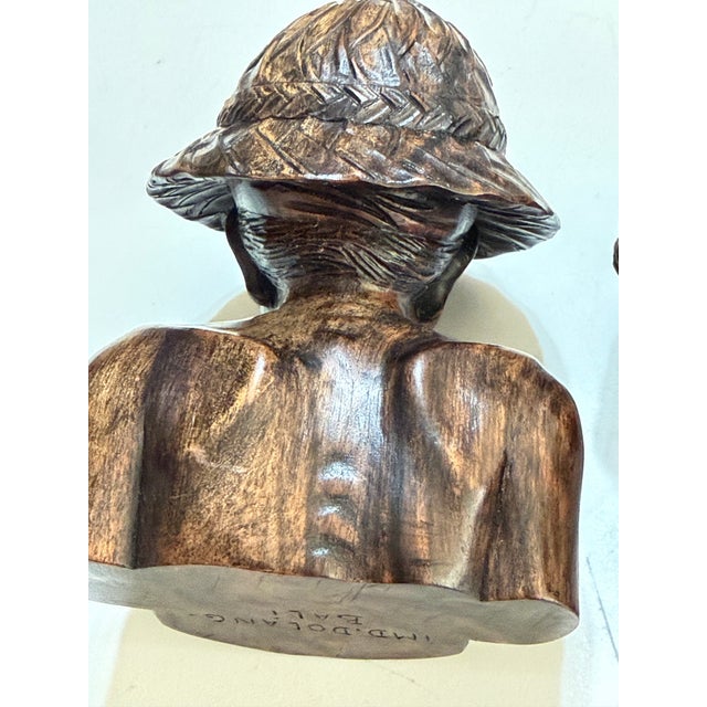 Mid-Century Balinese Hand-Carved Wood Elderly Farmer Couple Busts, Pair For Sale - Image 10 of 12