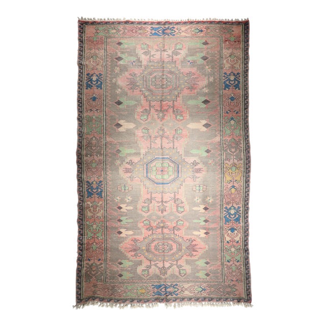 Semi-Antique Caucasian Sumak Kilim – Handwoven Tribal Flatweave With Medallion and Geometric Borders -6' 2'' X 10' 6'' For Sale