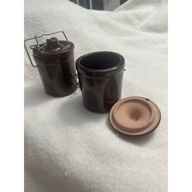 American Vintage Stoneware Crocs With Locking Lids- Set of 2 For Sale - Image 3 of 4