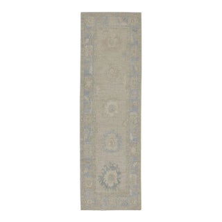 Blue Neutral Handmade Turkish Oushak Rug 2'9"x8'10" For Sale