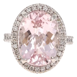 11.50 Carat Kunzite Diamond 14 Karat White Gold Cocktail Ring, Size 7