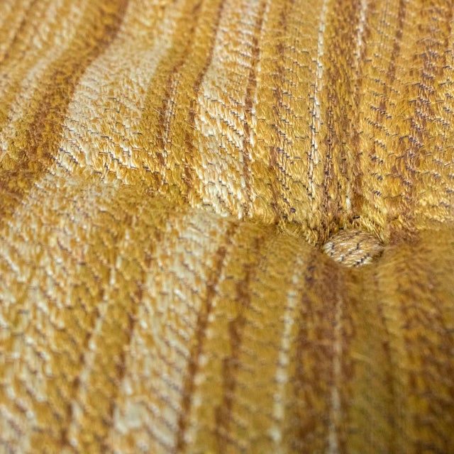 Mid-20th Century Rustic Colonial Style High Wingback Fireside Chair Oak Frame Gold Stripe Fabric For Sale - Image 13 of 18