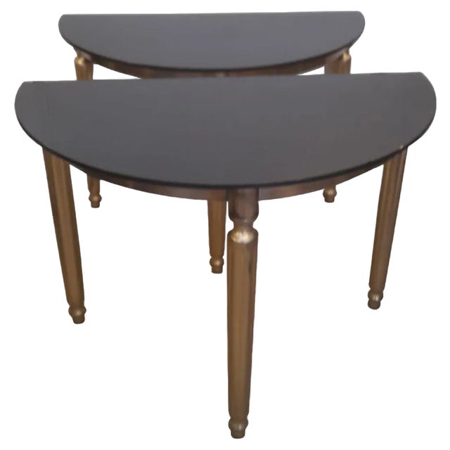 Small Demi-Lune Tables in Golden Brass, 1970s, Set of 2 For Sale