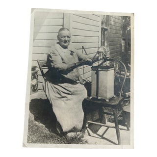 Early 20th Century Photo of a Granny Working at Her Butter Churn For Sale