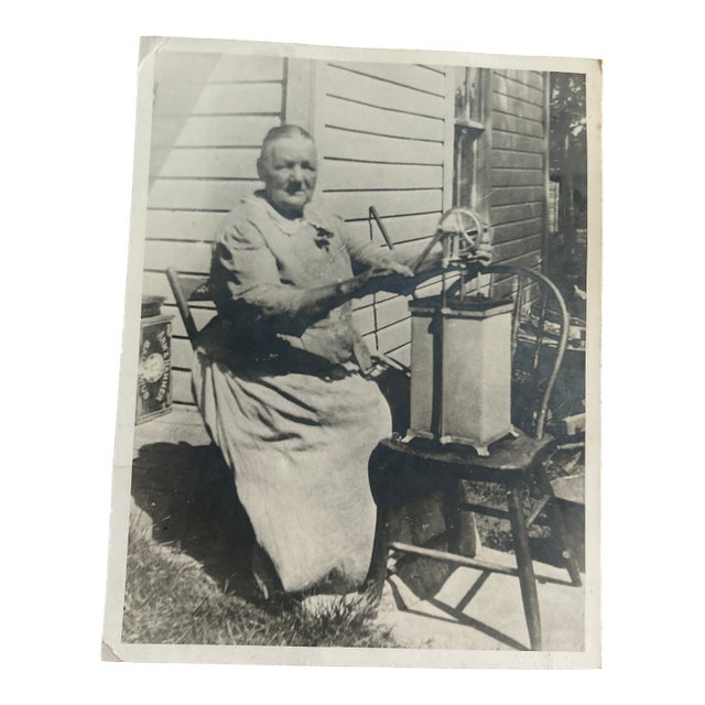 Early 20th Century Photo of a Granny Working at Her Butter Churn For Sale