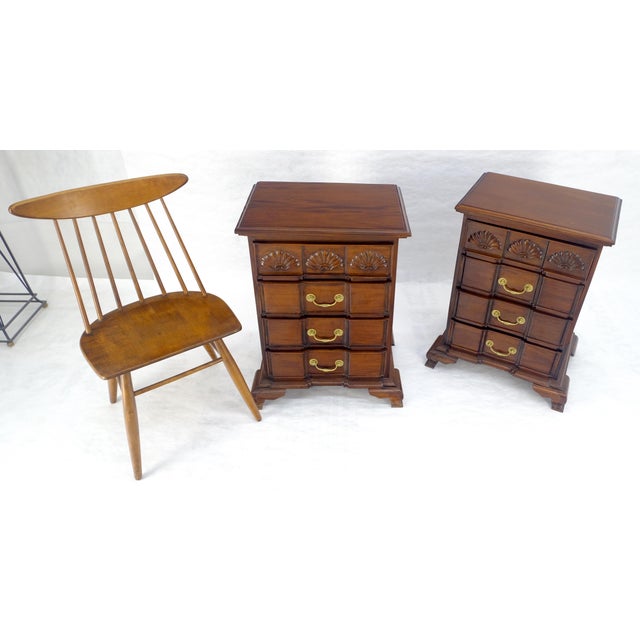 Pair of Solid Mahogany Brass Pull 4 Drawer Bracket Feet Night Stands Tables MINT For Sale - Image 12 of 18