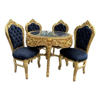 1970s Italian Baroque Gold Velvet Dining Set - 5 PCS For Sale