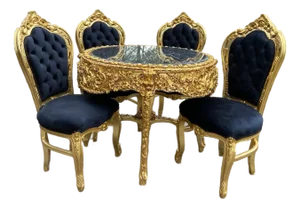 1970s Italian Baroque Gold Velvet Dining Set - 5 PCS