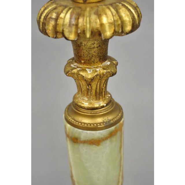 Vintage Italian Hollywood Regency Carved Gold Giltwood & Marble Table Lamp For Sale In Philadelphia - Image 6 of 12