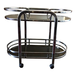 1980s Milo Baughman-Style Chrome and Glass Bar Cart For Sale