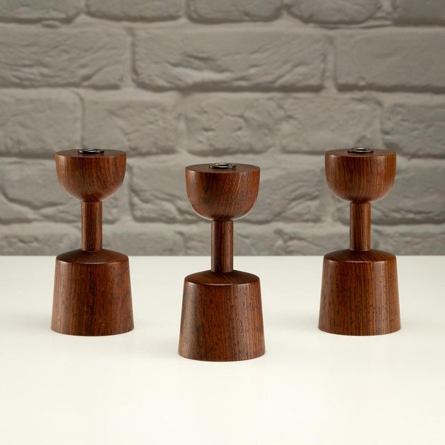 Vintage Rosewood Candlesticks by Laurids Lønborg, 1960s, Set of 3 For Sale - Image 4 of 14