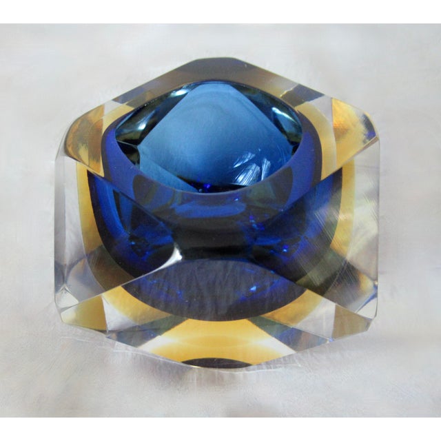Blue C.1970s Italian Alessandro Mandruzzato, Hand Blown Faceted Murano Cobalt, Amber & Clear For Sale - Image 8 of 18
