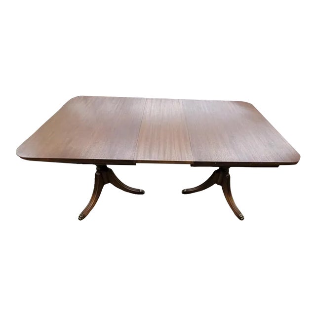 1930s Newly Refinished Double Pedestal Mahogany Extension Dining Table For Sale