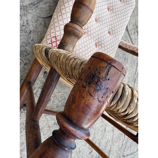 Pair of Antique French Provincial Style Upholstered Rush-Seat Armchairs For Sale - Image 10 of 12