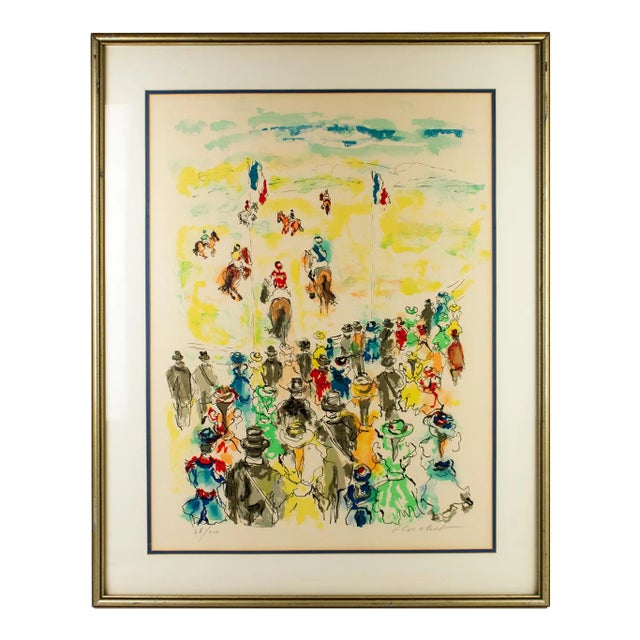 1974 Signed Urbain Huchet "Racetrack" Abstract Impressionist Lithograph For Sale