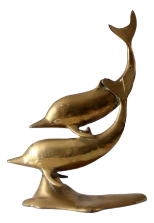 Mid Century Brass Dolphins Statue
