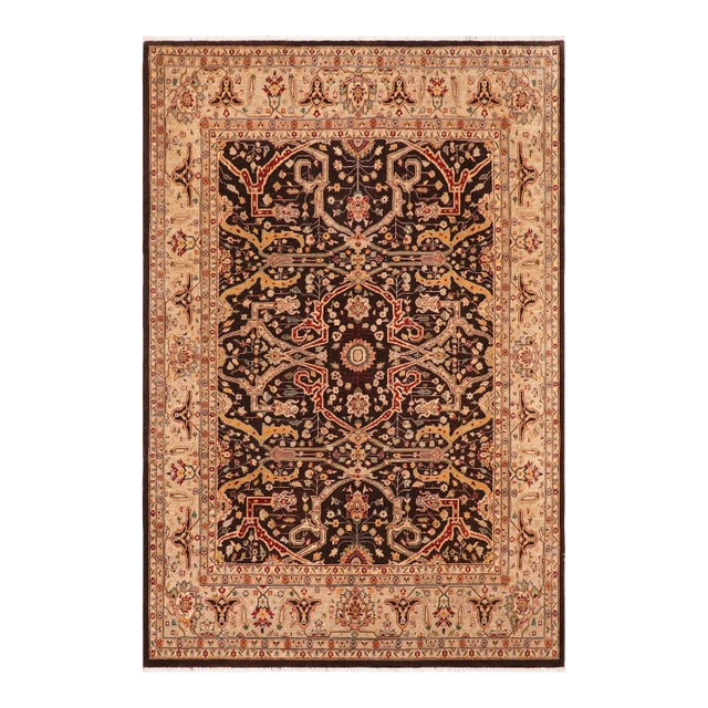Boho Chic Ziegler Brown Tan Hand-Knotted Wool Rug - 8'2'' X 9'11'' For Sale