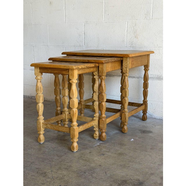 1970s Oak Tile Top Nesting Tables Set of 3 Danish Mid-Century Modern Side Tables 1970s For Sale - Image 5 of 9