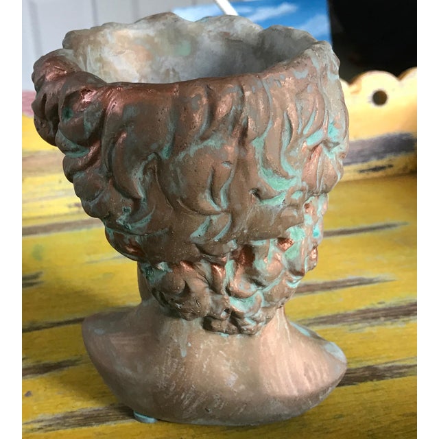 Flower Girl Kissing Bust Copper Patina Indoor Outdoor Head Planter For Sale - Image 11 of 15