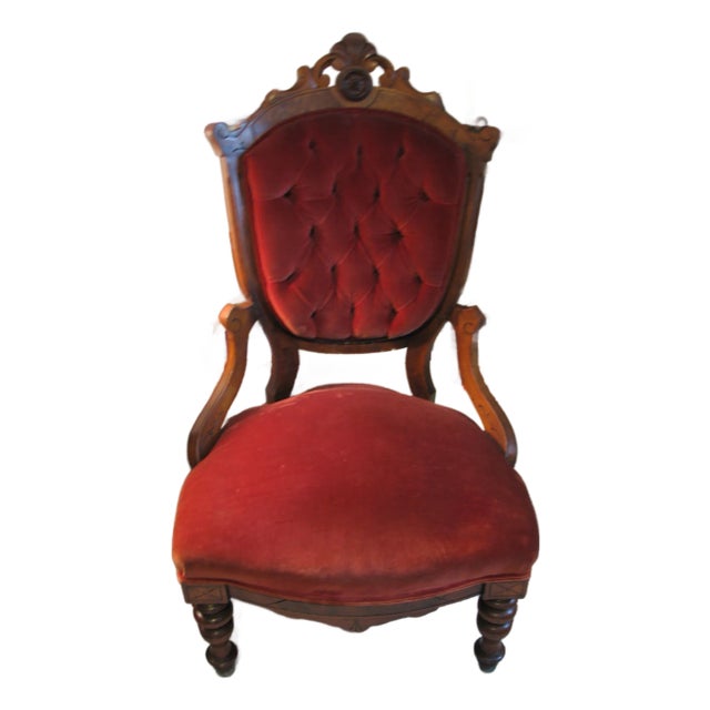 Antique Victorian Renaissance Revival Carved Walnut Armchair, Circa 1880 For Sale
