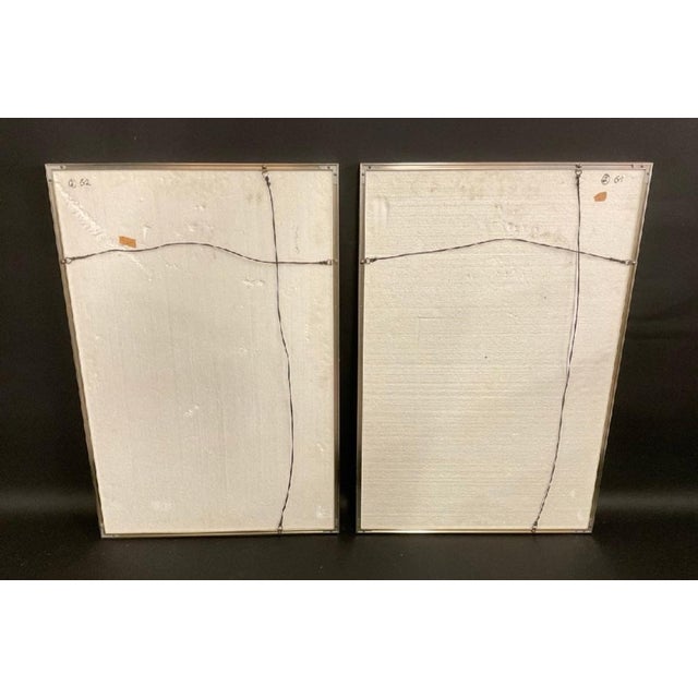 Striking abstract metal copper patina art set signed John West (American 20th Century). The two pieces are consecutively...