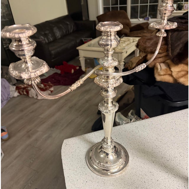 Late 18th Century Pair George III Old Sheffield Silver Plated Three Light Candelabras. For Sale - Image 4 of 10