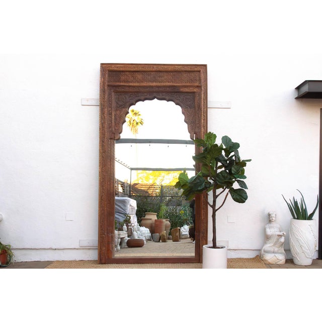 Brown 116" Tall Moorish Arch Carved Palace Floor Mirror For Sale - Image 8 of 8