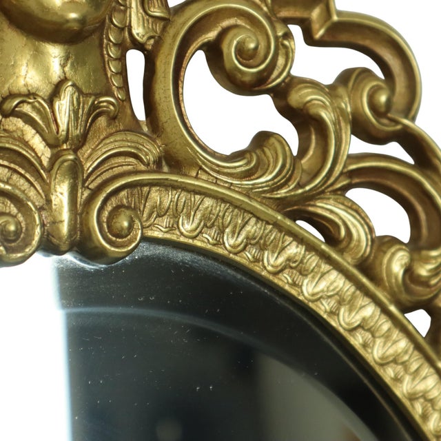 Louis XV Baroque French Brass Crested Mirror in Gold, 1950s For Sale - Image 13 of 17