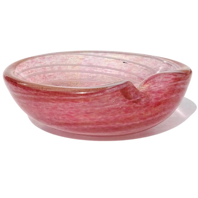 Glass Vintage Barbini Murano Pink White Swirl Gold Flecks Italian Art Glass Decorative Ring Bowl Vide Poche For Sale - Image 7 of 7