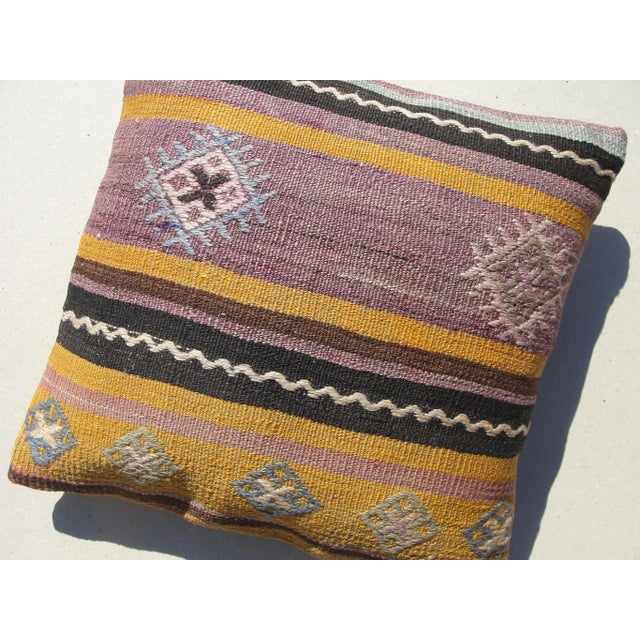 Kilim Rug Pillow Made from old turkish kilims Back side cotton and has closed with a solid hidden zipper size:16" x 16" It...